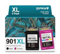 ZIPRINT compatibile con HP 901 901XL multipack ricaricate cartucce per stampanti per HP OfficeJet 4500 J4580 J4680 J4540 J4550 J4524 J4535 J4545 J4600 J4585 J4624 J4660 (nero/colore,2-pack)