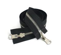 Zips 2Pc 70-100cm Double Sided Zippers Open End Two Way Rotary Slider Zip for Jacket Coat Clothes DIY Sewing Accessories(Blacksilver,90CM-5#)