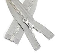 ZIPZSY 2 cerniere lampo in resina con estremità aperta (una sola direzione), con cerniera semplice, cerniere separabili per abbigliamento e cucito (grigio, 60 cm)