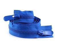 ZIPZSY 2 pezzi Cerniera n°8 doppio cursore (estremità aperta), con denti triangolari in resina, doppia cerniera, resistente, per cucito, fai da te, vestiti e borse (blu, 60 cm)