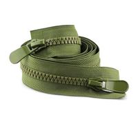 ZIPZSY 2 pezzi Cerniera n°8 doppio cursore (estremità aperta), con denti triangolari in resina, doppia cerniera, resistente, per cucito, fai da te, abbigliamento e borse (Verde, 50 cm)