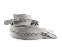 ZIPZSY 2 pezzi cerniere n°8 a doppio cursore (estremità aperta), con denti triangolari in resina, doppia glissiera, resistente, per cucito, fai da te, abbigliamento e borse (grigio, 50 cm)