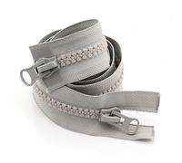 ZIPZSY 2 pezzi di cerniera in resina #8, zip a denti grossi e resistenti per realizzare vestiti, borse e forniture per cucito e artigianato (grigio (due modalità), 150 cm)