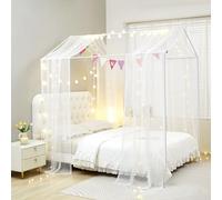 ZIQINPSQ Tende a baldacchino per letto a baldacchino, 2 pezzi, a baldacchino Montessori, per ragazze e ragazzi, zanzariera per telaio del letto in legno, decorazioni per la camera da letto (bianco)