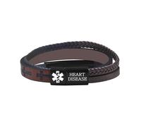 Zircobic Bracciale Allarme Medico Cuore Leggero e Confortevole - ID Medica Incisa al Laser, Pelle PU Intrecciata con Croce della Fede, Adatto per Passeggiate e Uso Quotidiano