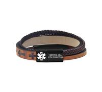 Zircobic Bracciale Allarme Medico - Inciso “Salute Mentale”, Accento Croce, Pelle PU Intrecciata, Impermeabile e Leggero, Unisex, Per Sport e Uso Quotidiano