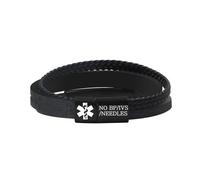 Zircobic Bracciale Allarme Medico Senza Ago BP IV - Placca ID Incisa Laser, Pelle PU Intrecciata con Croce Fede, Impermeabile, Durevole, Leggero e Confortevole Per Sport All’Aperto e Uso Quotidiano