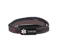 Zircobic Bracciale Allarme Medico Uomo Acciaio Inossidabile Cancro - Placca ID Incisa al Laser, Pelle PU Intrecciata con Croce della Fede, Per Uso Quotidiano, Fitness e Stile di Vita Attivo
