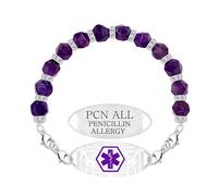 Zircobic Bracciale Allerta Medica Viola｜Incisione Laser PENICILLIN ALLERGY Acciaio Inox｜Impermeabile, Leggero & Durevole｜Confortevole Quotidiano, Viaggio, Fitness, Outdoor