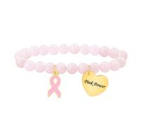 Zircobic Bracciale con Cristalli Rosa - Ciondolo a Cuore Dorato Inciso “Pink Power”, Gioiello di Supporto Elegante con Perline Rosa Chiaro