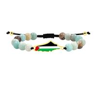 Zircobic Bracciale con perline di amazonite 8MM con design bandiera Palestina - Corda regolabile, simbolo di libertà e unità, leggero, per uso quotidiano