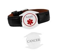 Zircobic Bracciale di Allerta Cancro Inciso al Laser, Acciaio Inossidabile, Cinturino in Pelle Vera, Leggero, Durevole, Gioiello ID Medica, Unisex, Adatto a Uso Quotidiano, Corsa & Fitness