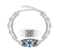 Zircobic Bracciale di Allerta Medica QR Code - Doppia Catena a Cuore Regolabile, Inciso con Informazioni del Cliente, Gioiello Leggero e Impermeabile per Viaggi, Fitness, Uso Quotidiano