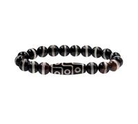 Zircobic Bracciale Dzi Classico Nero & Bianco Multi-Occhi Tibetano - Elastico 21cm Gioiello Ispirato alla Cultura per Uomo & Donna, Meditazione, Uso Quotidiano