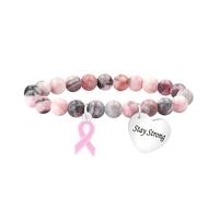 Zircobic Bracciale Elastico Rosa per Donne - Perle di Pietra Zebra Rosa con Ciondolo Inciso “Stay Strong”, Gioiello Leggero per la Sensibilizzazione sul Cancro al Seno