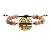 Zircobic Bracciale Islamico Uomo Donna - Cordoncino Regolabile con Pietra Illustrata, Ciondolo Cupola Moschea, Bandiera Palestinese & Ramo d’Ulivo, Gioiello per Pace e Fede