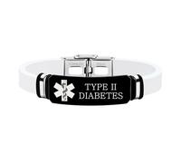 Zircobic Bracciale Medico Bianco & Acciaio - Inciso “TYPE II DIABETES”, Leggero & Confortevole, Bracciale Alerte Unisex per Uso Quotidiano, Nuoto, Escursionismo & Fitness