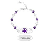 Zircobic Bracciale Medico Catena a Cuore Donna in Zircone Viola - Piastra Pacemaker Acciaio Inossidabile Incisa, Leggera & Confortevole, Gioiello Identificazione Rapida per Viaggi & Quotidiano