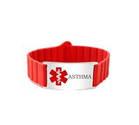 Zircobic Bracciale Medico di Emergenza in Silicone con Piastra Acciaio Inox, Compatibile Apple Watch e Samsung, Inciso o QR Code Dinamico, Leggero, Impermeabile, per Uso Quotidiano e Sport （ASTHMA）