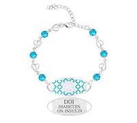 Zircobic Bracciale Medico Diabete con Insulina - Piastra Acciaio Inossidabile Incisa, Catena a Cuore Zircone Blu Rotondo, Leggero & Confortevole Gioiello ID Emergenza per Lavoro & Quotidiano