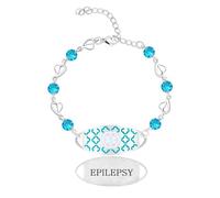 Zircobic Bracciale Medico Epilessia da Donna - Piastra in Acciaio Inossidabile Incisa al Laser, Catena a Cuore in Zircone Blu Rotondo, Leggero Elegante Gioiello ID Emergenza per Lavoro & Festa