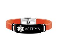 Zircobic Bracciale Medico in Silicone ASTHMA Impermeabile - Incisione in Acciaio Inossidabile, Leggero & Confortevole, Unisex, Fitness, Nuoto & Uso Quotidiano