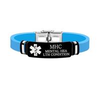 Zircobic Bracciale Medico - Inciso al Laser CONDIZIONE DI SALUTE MENTALE, Silicone Blu & Acciaio Inossidabile, Leggero & Confortevole, Unisex, Corsa, Fitness & Uso Quotidiano