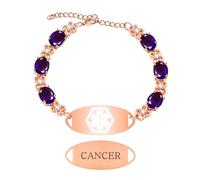 Zircobic Bracciale Medico per Consapevolezza Cancro, Perle Zaffiro Viola, Targa in Acciaio Inossidabile Incisa, Catena Regolabile Oro Rosa, Leggero per il Lavoro o da Indossare all’Aperto