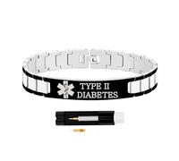 Zircobic Bracciale Medico Unisex Argento e Nero - Incisione “Diabete Tipo II”, Leggero, Resistente al Sudore, Regolabile, Perfetto per Vita Attiva e Sportiva