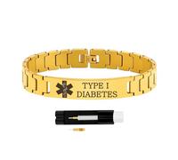 Zircobic Bracciale Medico Unisex Dorato - Incisione “Diabete Tipo I”, Acciaio Inossidabile Leggero e Comodo, Regolabile con Strumento, Adatto a Uso Quotidiano