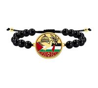 Zircobic Bracciale Musulmano Fatto a Mano in Onice Nero - Gioiello Religioso Leggero e Confortevole Unisex con Cupola Moschea, Ramo d’Ulivo, Colomba, Cordoncino Regolabile