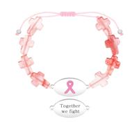 Zircobic Bracciale Quarzo Rosa a Cuore - Incisione Laser Together We Fight, Gioiello Consapevolezza Sopravvissuta Cancro al Seno, Comodo, Leggero, Impermeabile, Fitness, Outdoor & Quotidiano