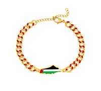 Zircobic Bracciale Regolabile con Mappa della Palestina - Smalto rosso con catena in acciaio inox, gioiello culturale unisex per l’uso quotidiano