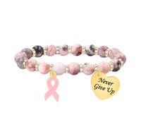 Zircobic Bracciale Rosa Donna - Pietra Zebra Rosa con Ciondolo Dorato Inciso “Never Give Up”, Gioiello Ispiratore con Significato Simbolico