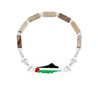 Zircobic Bracciale unisex in stile Medio Oriente - Con elementi mappa e bandiera Palestina, perline di diaspro paesaggio, chiusura regolabile per l’uso quotidiano