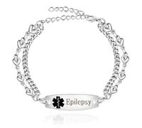 Zircobic Braccialetti ID medici personalizzati Braccialetti identificativi per epilessia Doppia catena acciaio inossidabile Gioielli ospedalieri con icona nera elegante Uomini Donne