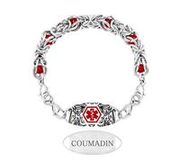 Zircobic Braccialetto Coumadin - Tag Inciso “COUMADIN” Acciaio Inossidabile, Stella della Vita, Perline Regolabili, Confortevole, Leggero, Durevole, Quotidiano, Viaggi, Lavoro, Outdoor