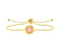 Zircobic Bracelet chaîne en laiton doré texturé et Bracelet minimaliste ajustable avec pierre rose porte-bonheur | Style simple, élégant et délicat | Bijoux assortis pour femmes