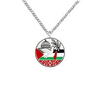 Zircobic | Ciondolo Bandiera Palestina | Ciondolo rotondo in acciaio inox, catena regolabile in stile arabo. Design unito e resistente, adatto a outfit moderni e tradizionali