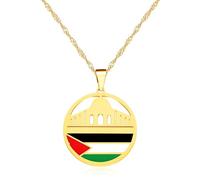 Zircobic Collana Cupola della Roccia oro 18K, design mappa Palestina, catena acciaio, gioiello culturale unisex mediorientale
