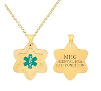 Zircobic Collana Medica Donna - Ciondolo Stella Oro Inciso CONDIZIONE DI SALUTE MENTALE, Simbolo Medico Blu, Leggera ed Elegante per Uso Giornaliero