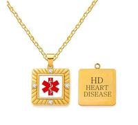 Zircobic Collana Medica per Malattie Cardiache Placcata Oro, ID Regolabile Incisa al Laser, Leggera e Unisex per Sport o Uso Quotidiano