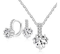 Zircobic Eleganza Set di Gioielli con Diamanti Immaginari per Matrimonio, Eleganti Orecchini e Collana Cuore Bianco in Cristallo per Donne, Regalo per Natale, San Valentino, Capodanno (Bianco)