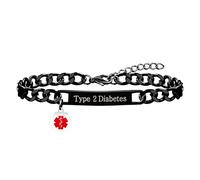 Zircobic Gioielli Di Allerta Medica - Design Con Simbolo Di Salute Del Serpente, Bracciali In Acciaio Inossidabile Nero Durevole Per Diabete Di Tipo 2, Regalo Per Anziani, Famiglia E Amici (Tipo 2)