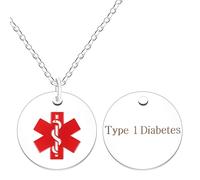 Zircobic Gioielli di Allerta Medica Unisex alla Moda, Collane con Pendente in Acciaio Inossidabile Bianco Inciso per Diabete di Tipo 1 per Mamma Papà Uomini Donne (Tipo 1)