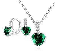 Zircobic Moda e Romantico Set di Gioielli Cuore in Cristallo, Orecchini e Collane con Pendenti in Diamante Immaginario Verde, Regalo per Natale, San Valentino, Capodanno (Verde)