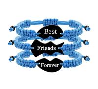 Zircobic Set di Braccialetti Blu per Amicizia Fatti a Mano 3 pezzi con Incisione al Laser Migliori Amici per Sempre in Acciaio Inox, Set Braccialetti Puzzle a Forma di Cuore