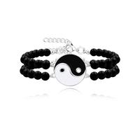 Zircobic Set di braccialetti per coppie Yin Yang, 2 braccialetti regolabili con perline per uomini e donne, gioielli dell'amicizia e dell'amore, da indossare tutti i giorni per lavoro, feste e uso