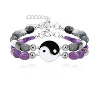 Zircobic Set di braccialetti per coppie Yin Yang, 2 braccialetti regolabili con perline per uomini e donne, gioielli dell'amicizia e dell'amore, da indossare tutti i giorni per lavoro, feste e uso
