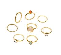 Zircon Trend Joint Metal Ring 8 Gold Gift Fashion Blue Piece Retro Set Anelli per gioielli Anello Circolare (Gold, One Size)